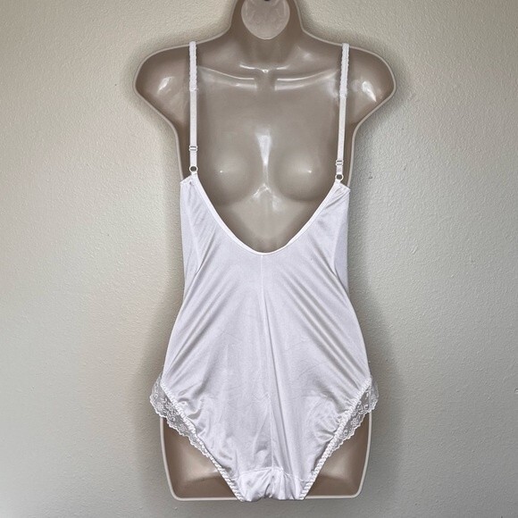 Vintage JCPenney Satin Lace Bodysuit Lingerie Teddy White Women Medium Intimates - Picture 4 of 16